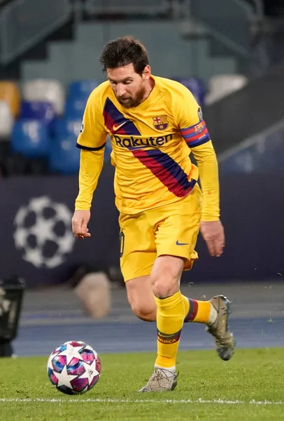 Lionel Messi Durante Napoli Barcelona Campeonato Liga Campeones Fútbol Masculino — Foto de Stock