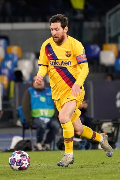 Lionel Messi Durante Napoli Barcelona Campeonato Liga Campeones Fútbol Masculino — Foto de Stock