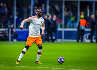 Eliaquim Mangala Valencia Cf Şampiyonlar Ligi 2019 / 20 karşılaşmasında Atalanta Bc ile Valencia Cf arasındaki San Siro Stadyumu, Milan, İtalya - Fotoğraf Fabrizio Carabelli / Lm