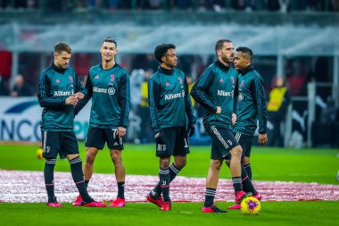 Juventus 'tan Aaron Ramsey, Juventus' tan Cristiano Ronaldo, Juventus 'tan Juan Cuadrado, İtalya' dan Leonardo Bonucci, İtalya 'dan Serie A sezon 2019 / 20 Juventus Fc - Fotoğraf: Fabrizio Carabelli / Lm