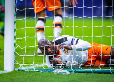 Eliaquim Mangala Valencia Cf Şampiyonlar Ligi 2019 / 20 karşılaşmasında Atalanta Bc ile Valencia Cf arasındaki San Siro Stadyumu, Milan, İtalya - Fotoğraf Fabrizio Carabelli / Lm
