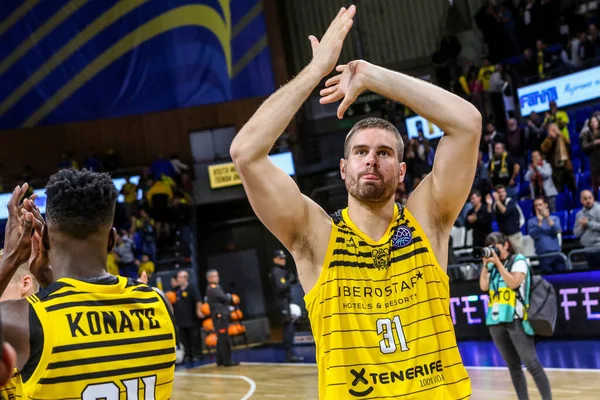 Georgios Bogris Iberostar Tenerife Celebra Vittoria Final Del Partido Durante — Foto de Stock