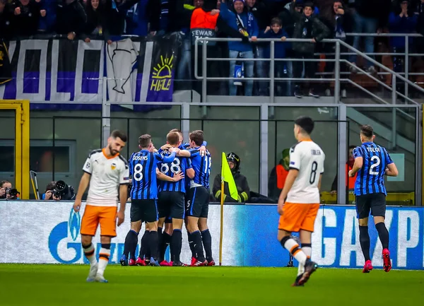 Atalanta Players Celebrates Goal Champions League 2019 Match Atalanta Valencia — Stock Photo, Image