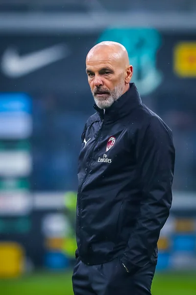 Hoofd Coach Van Milan Stefano Pioli Tijdens Italiaanse Voetbal Serie — Stockfoto