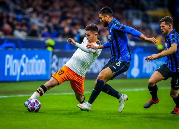 Ferran Torres Valencia Během Ligy Mistrů 2019 Zápas Mezi Atalanta — Stock fotografie