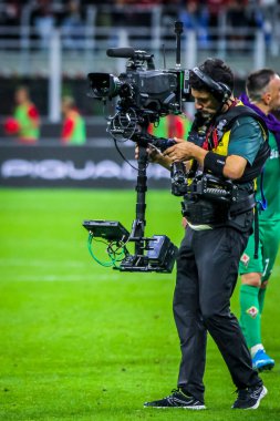 Basın TV medyası SKY DAZN RAI futbol sezonu 2019 / 20 sembolik görüntüler - Fotoğraf kredisi Fabrizio Carabelli / LM