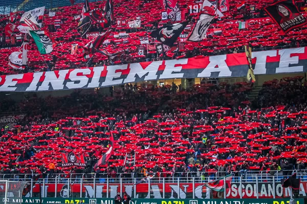Milan Supporters Tijdens Voetbalseizoen 2019 Symbolische Beelden Fotocredits Fabrizio Carabelli — Stockfoto