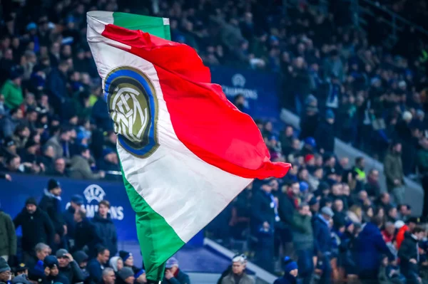 Partidarios Del Internazionale Bandera Durante Temporada Fútbol 2019 Imágenes Simbólicas — Foto de Stock