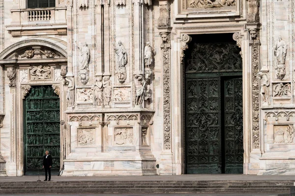 Andrea Bocelli Katedrále Duomo Hudební Koncert Miláně Dubna 2020 Lps — Stock fotografie