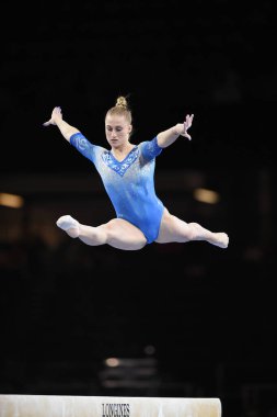 Dünya Sanatsal Jimnastik Şampiyonası sırasında denge kirişinde lilia akhaimova (rus), stuttgart jimnastiği (ger), Ekim 04: 19 - LPS / Filippo Tomasi