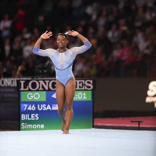 Simone Biles Usa Suelo Durante Campeonato Mundial Gimnasia Artística Gimnasia —  Fotos de Stock