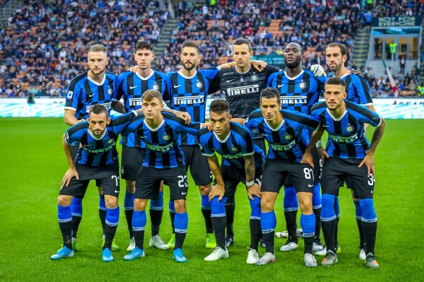 Internazionale Spelers Tijdens Italiaanse Voetbal Serie Seizoen 2019 Van Internazionale — Stockfoto