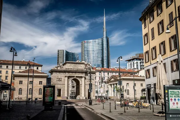 Unicredit Tower Durante Città Milano Durante Emergenza Coronavirus Luoghi Milano — Foto Stock