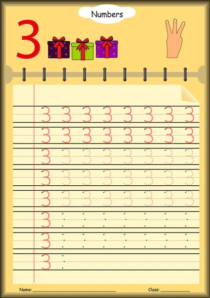 Małych dzieci nauczyć się pisać numery, zadanie domowe dla dzieci — Wektor stockowy