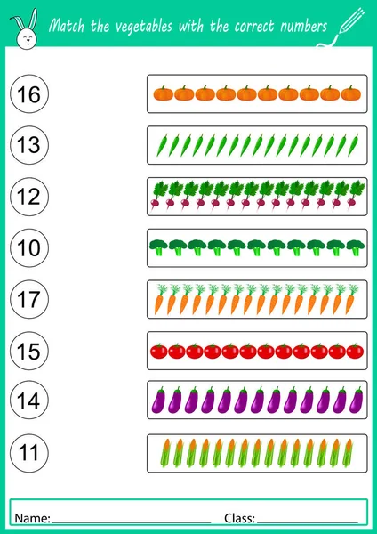 Ordne das Gemüse den richtigen Zahlen zu — Stockvektor