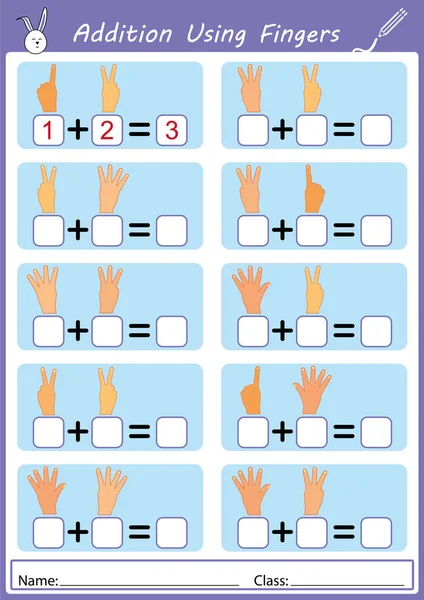 Adición usando dedos, hoja de cálculo matemática —  Fotos de Stock