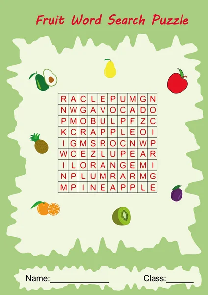 Rompecabezas de búsqueda de palabras de fruta para niños —  Fotos de Stock