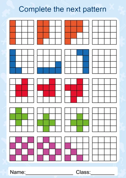 完成下一个模式，用于儿童的工作表 — 图库矢量图片
