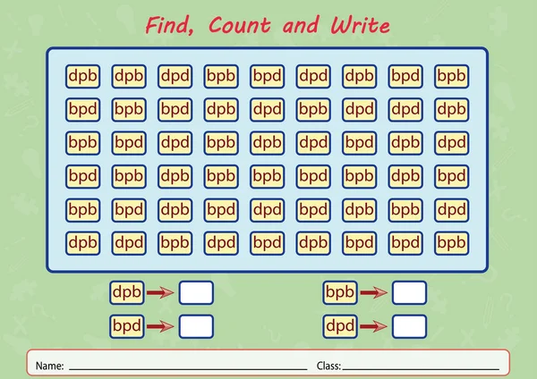 Encontrar, contar y escribir, hoja de trabajo para niños — Vector de stock