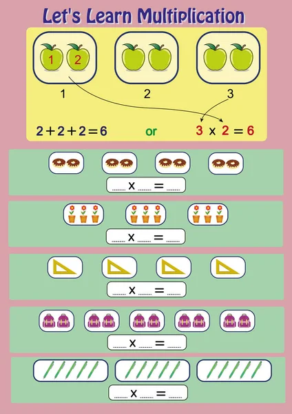 Permite aprender multiplicación, actividad matemática, hoja de cálculo de multiplicación para estudiantes — Archivo Imágenes Vectoriales