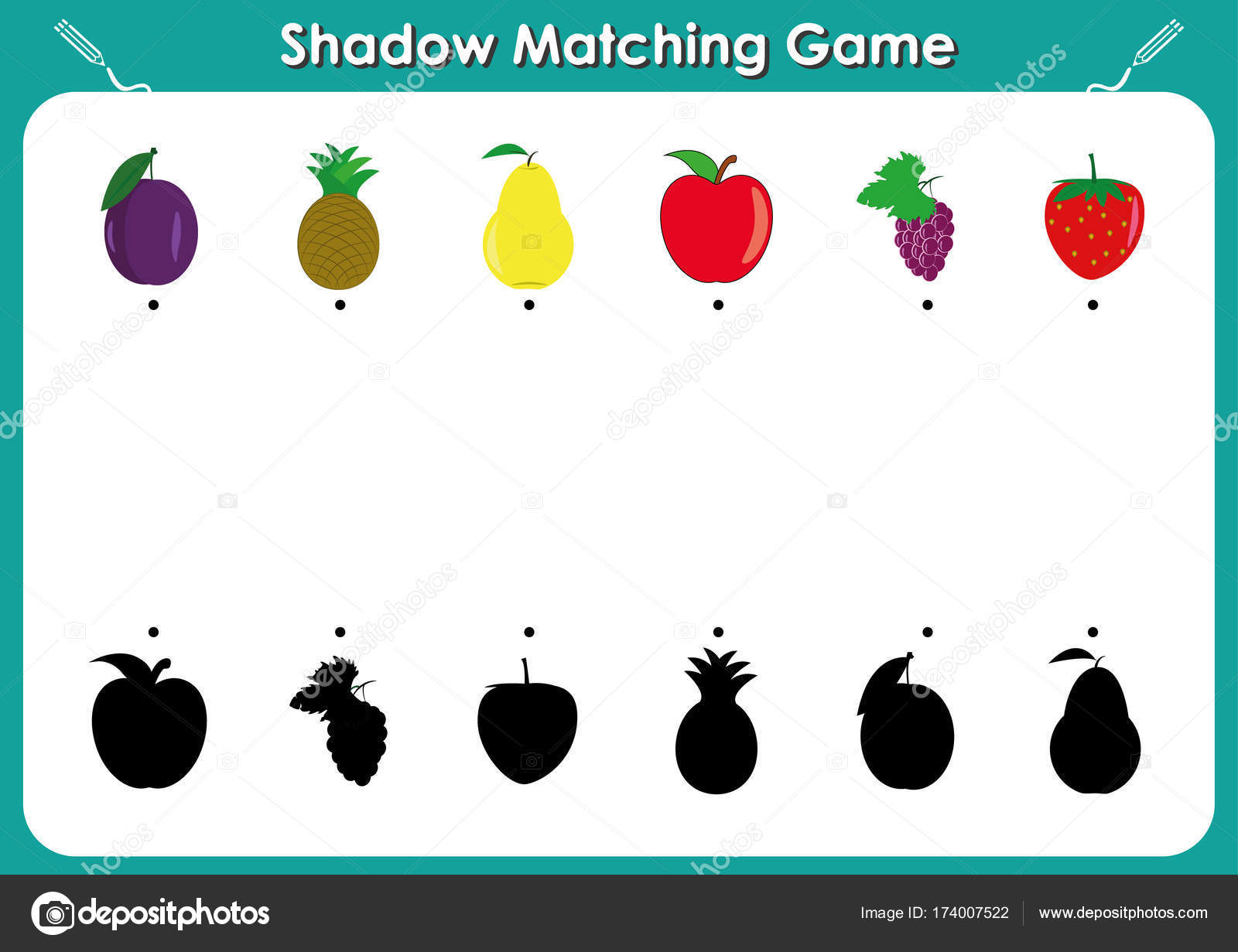 shadow matching game activity page for kids find the right correct shadow task for kids preschool fruits and shadows stock vector image by c kamilon 174007522