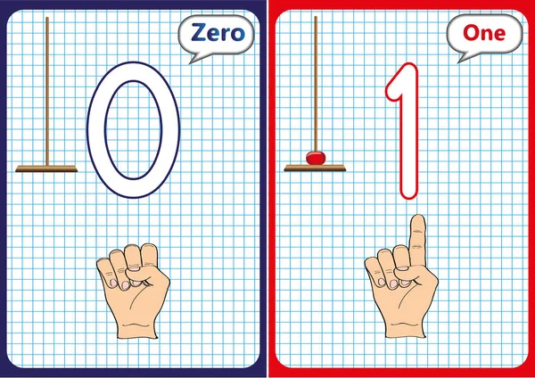 Lernen der Zahlen 0-10, Lernkarten, pädagogische Aktivitäten im Vorschulalter — Stockvektor