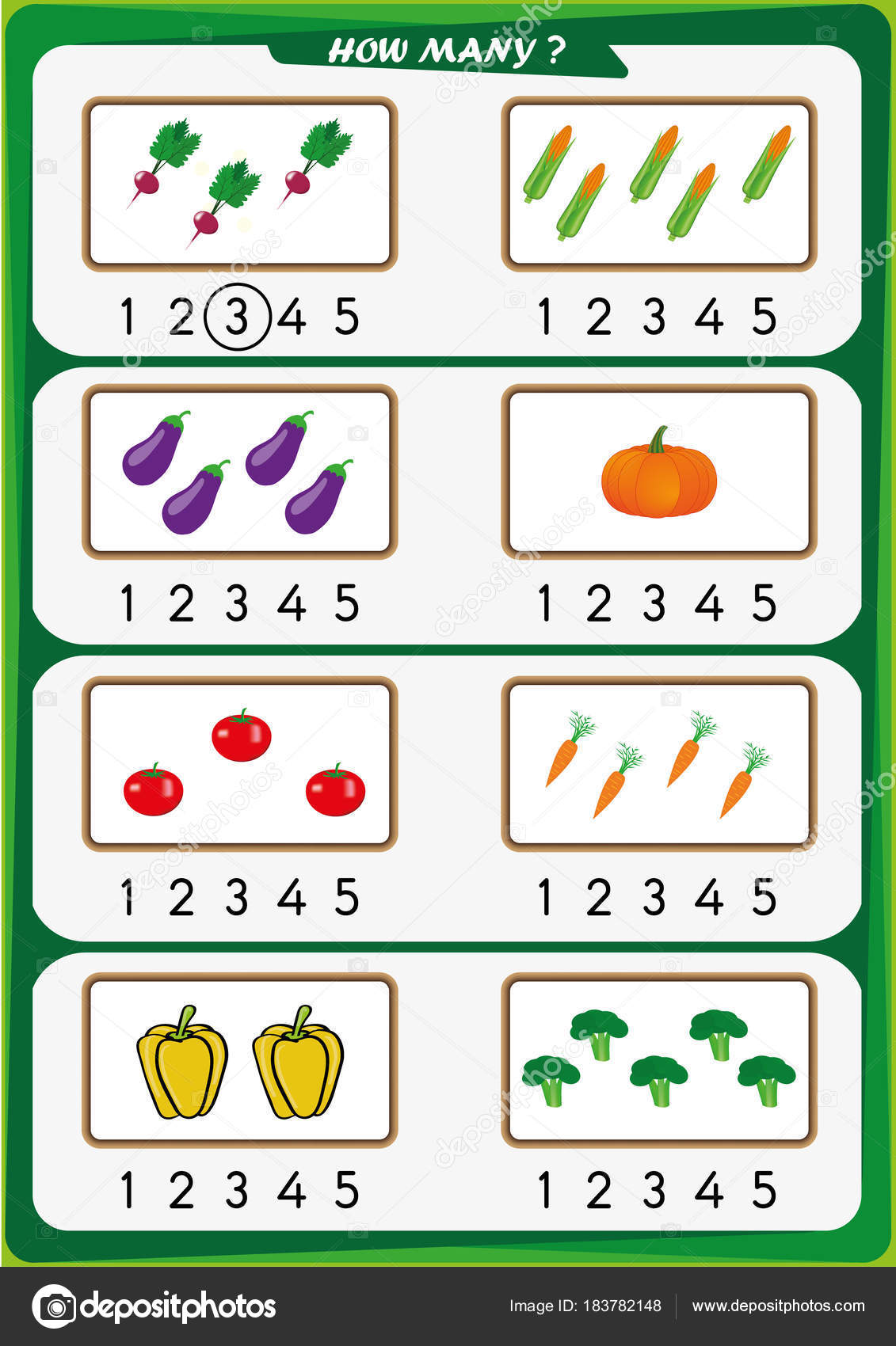 Worksheet For Kindergarten Kids Count The Number Of Objects Learn The Numbers 1 2 3 4 5 