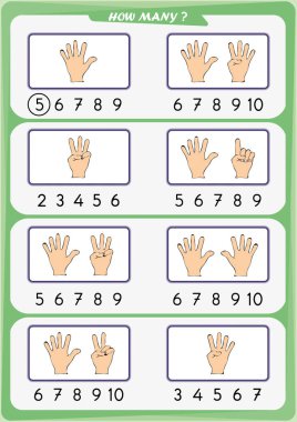 Anaokulu çocuklar için çalışma nesneleri sayma, öğrenmek numaraları 1, 2, 3, 4, 5, 6, 7 8 9 10