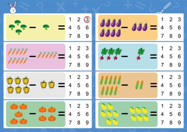 resimleri, çocuklar için matematik çalışma kullanarak çıkarma