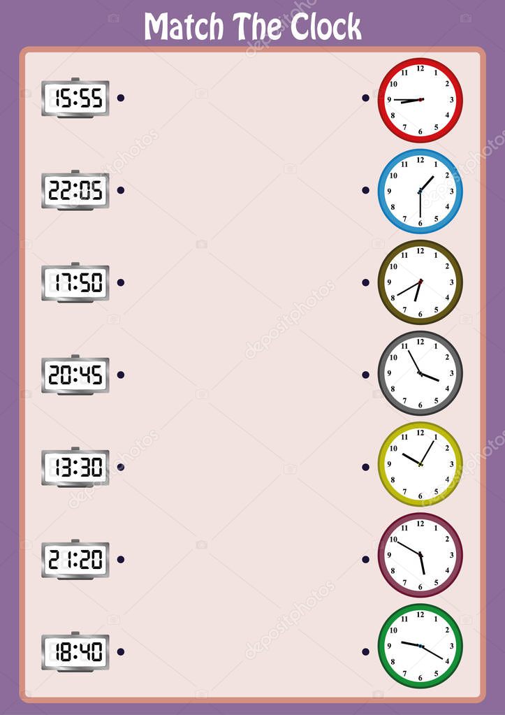 match the clocks, kids learn to read analog clocks with this matching math game, worksheet