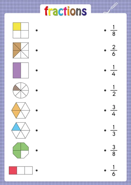 doğru kesirler, eğitim, matematik, matematik çalışma sayfasındaki şekillerle eşleştirmek
