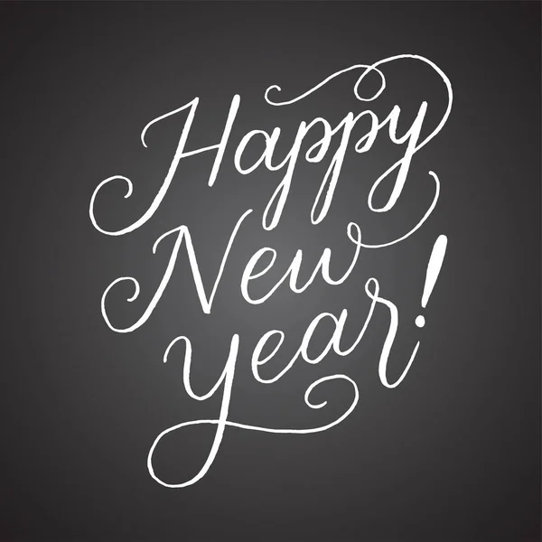 暗い灰色黒板スタイルの背景に分離された黒板休日の新年ハッピー手書きメッセージ — ストックベクタ