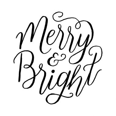 Merry ve parlak el yazı - beyaz bir arka plan üzerinde izole tatil mesajı