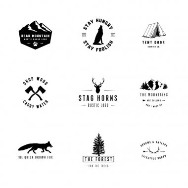 Rustic Logos - Set of 9 rustic logo templates. Designs for the outdoors and nature vector Rustic Logos - Set of 9 rustic logo templates. Designs for the outdoors and nature vector