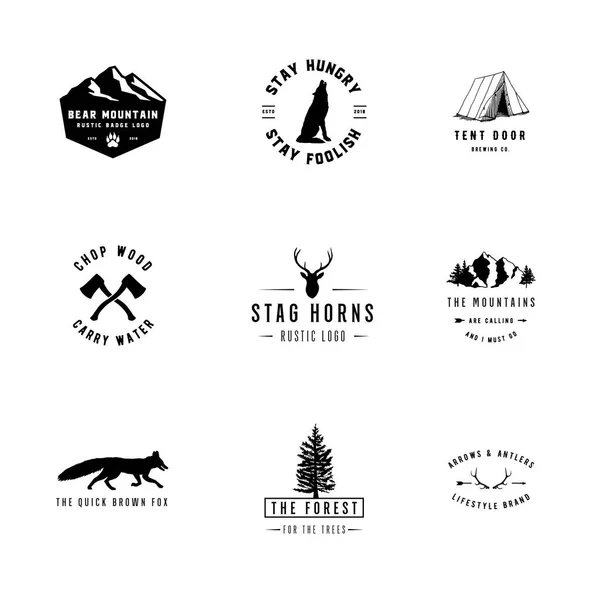 Rustic Logos Set Rustic Logo Templates Designs Outdoors Nature — Stock Vector