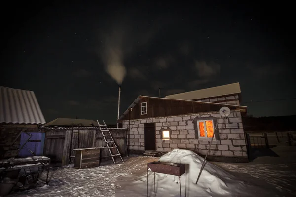 Village House Russia Frosty Night — Stock Photo, Image