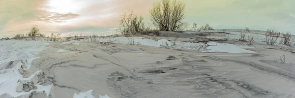 Vinter Frostigt Landskap Ryssland Tidig Solnedgång — Stockfoto