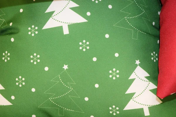Vánoční Textil Pro Domácnost Zeleném Pozadí Bílé Grafické Vánoční Stromky — Stock fotografie