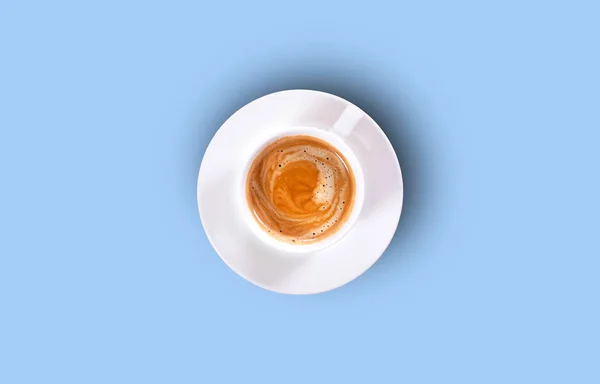 Tasse Schwarzer Kaffee Auf Blauem Hintergrund Ansicht Von Oben Harter — Stockfoto