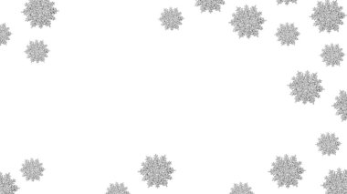 Parlak gümüş kar taneleri çerçevesi. Noel arkaplanı şenliği. Yeni yıl ve kış tatili. Boşluğu kopyala.