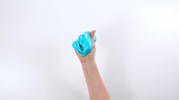 Playing Slime Stretching Gooey Substance Fun Stress Relief Close Top — Stock Video