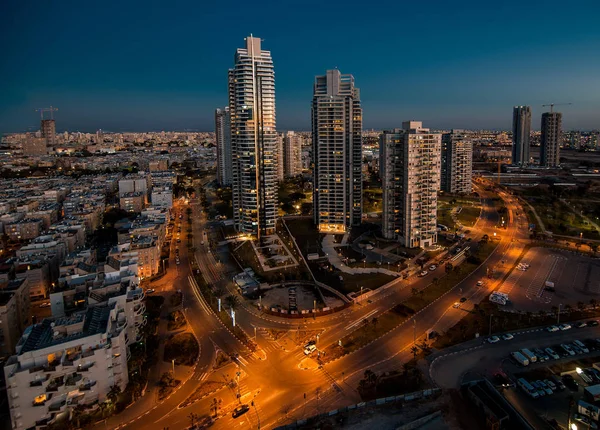 Stadt Fledermaus Yam Israel Sonnenuntergang Mittelmeer Hochhäuser Licht Des Sonnenuntergangs — Stockfoto