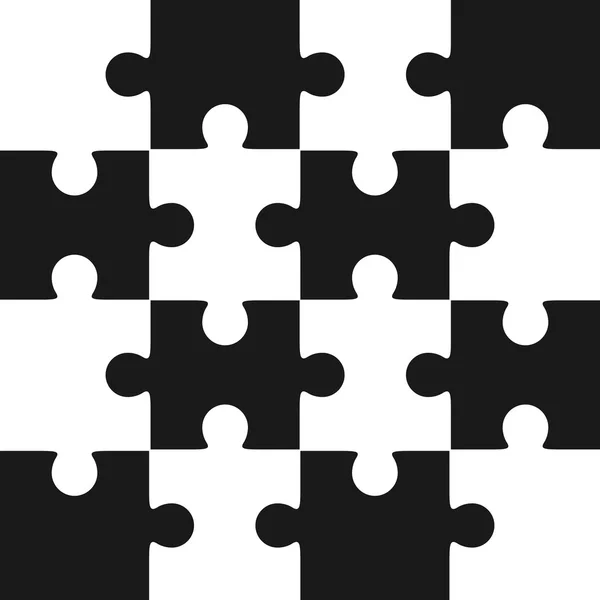 Jigsaw puzzle blank template sixteen elements — Stock Vector