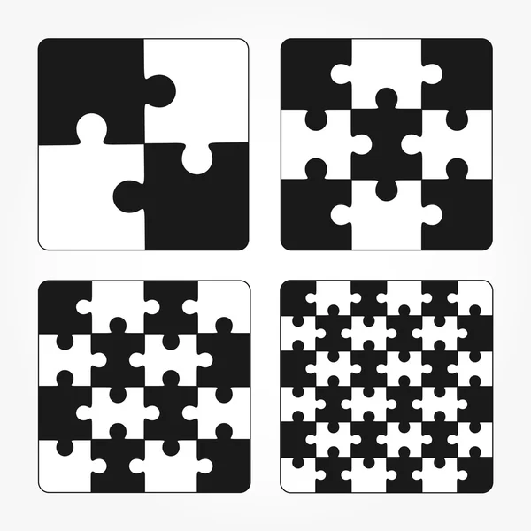 Jigsaw rompecabezas de cuatro vectores planos en blanco plantillas conjunto — Vector de stock