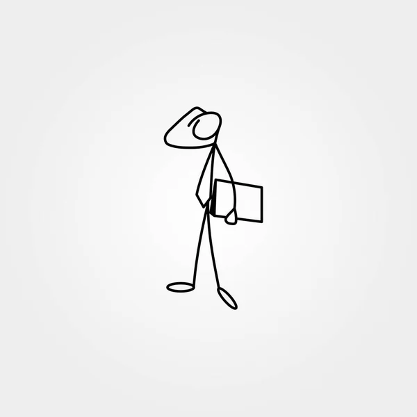 Kroki iş adam sopa rakam bavul ile çizgi film simgesi — Stok Vektör