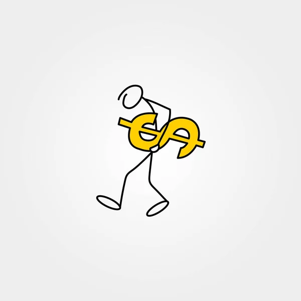 Мультфильм икона наброска бизнес-человека палка фигурка с долларами — стоковый вектор