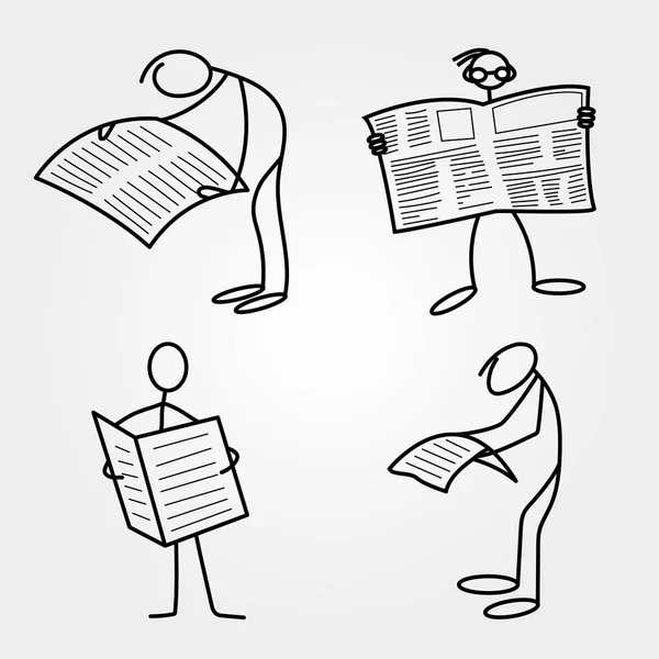Strichmännchen oder Figuren mit Zeitung — Stockvektor