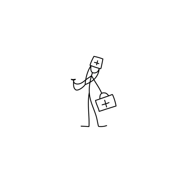 Cartoon-Ikone der Skizze Strichmännchen Arzt — Stockvektor