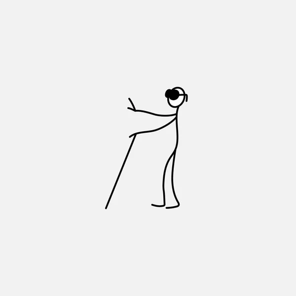 Slepý člověk s hůl ikonu panáček — Stockový vektor