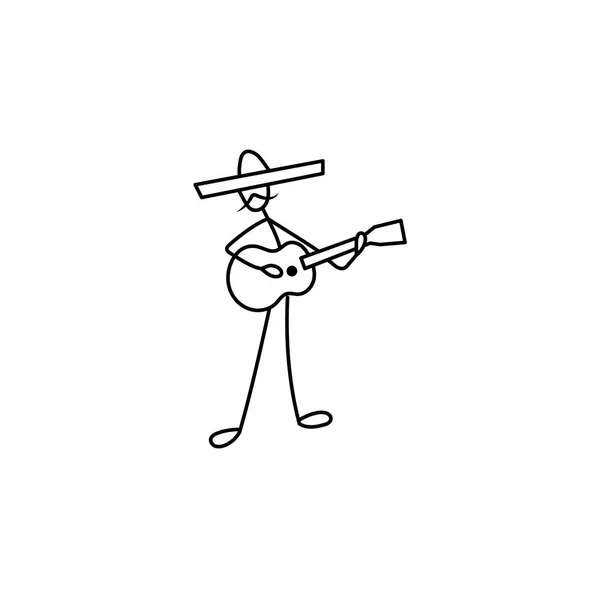 Stick figura hombre guitarrista en sombrero — Archivo Imágenes Vectoriales